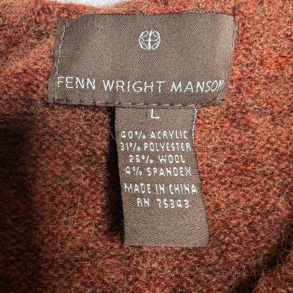 Vtg Y2K Fenn Wright Manson Burnt Orange Wool Blend Cowl Neck Fringe Sweater L - Picture 3 of 3